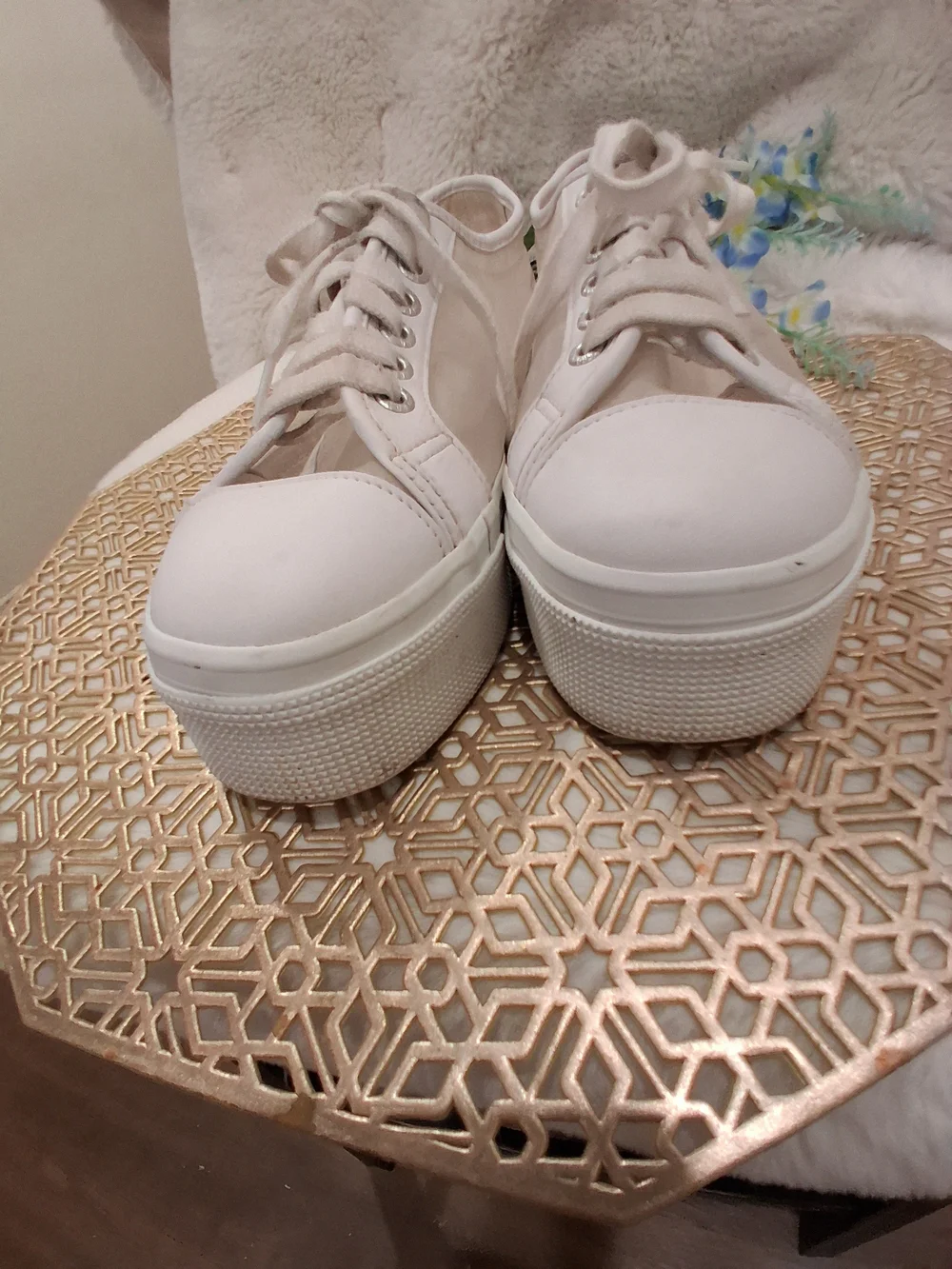 Superga Lulus White Clear-Panel Platform Sneakers Size 8.5 - Picture 6 of 9